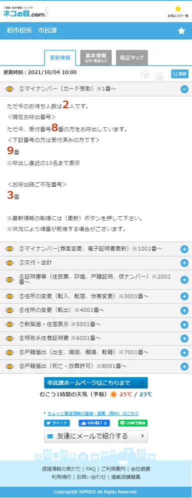 混雑情報サイト画面