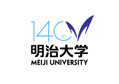 140周年記念ロゴマーク。「0（ゼロ＝地球【global】）」に大学シンボルマークを重ねることで、世界に飛翔し挑戦していく明治大学の姿を示している