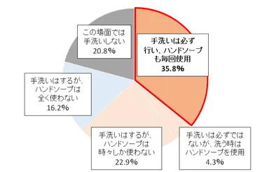 自宅で食事をする前の手洗い状況