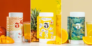 「Beyond the Tea -台湾フルーツ烏龍茶」(左から：マンゴー・ パイナップル・黄金柚子味　480元(約1,880円)