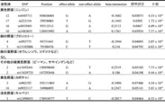 表1　肥満度に関してそれぞれの野菜摂取において相互作用があるSNPs
