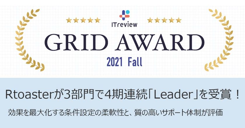 ブレインパッドの「Rtoaster」、「ITreview Grid Award 2021 Fall」の3部門で4期連続「Leader」を受賞