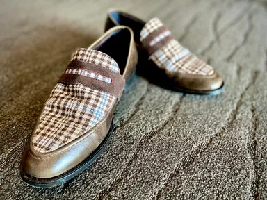 ブラウン チェック ゼニア ローファー