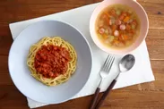 ミートソーススパゲティ＆野菜スープ