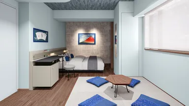 フロアごとに四季を表現し、コンセプトにあわせた着物 陶磁器 木版画 和紙などの伝統工芸品を展示しています