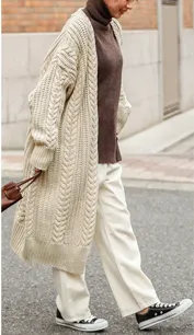 ケーブルニットロングカーディガン