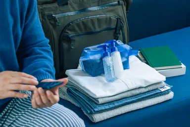 旅行、サウナ、ジムなどに便利なトラベルセットも