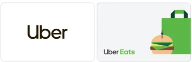 左：Uber ギフトカード、右：Uber Eats ギフトカード
