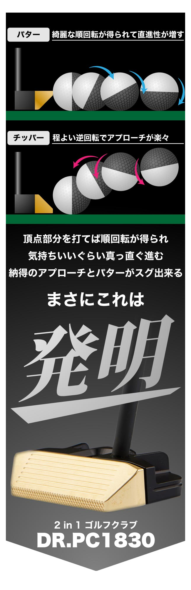 パターとチッパーが一体化?!1本で2役を担うゴルフクラブ「DR.PC1830 商品は状態確認 パター 2in1 DR.PC1830 クラブ