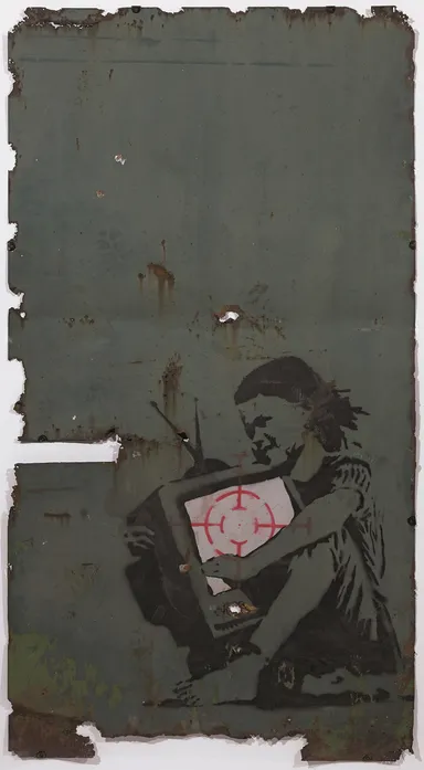 バンクシー 《テレビと少女》Girl with TV 2003年　個人蔵