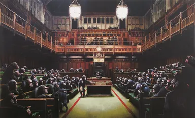 バンクシー《モンキー・パーラメント》Monkey Parliament 2009年　個人蔵