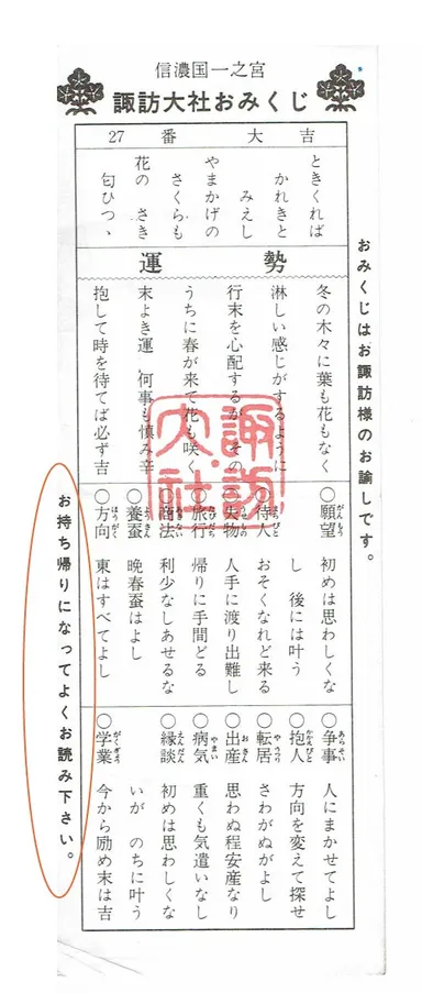 諏訪大社おみくじ