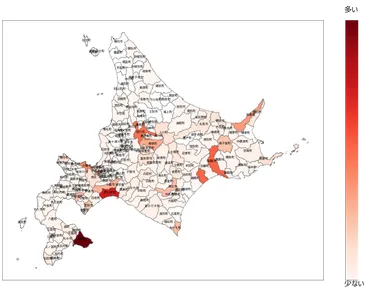 目的地の検索数を示したヒートマップ