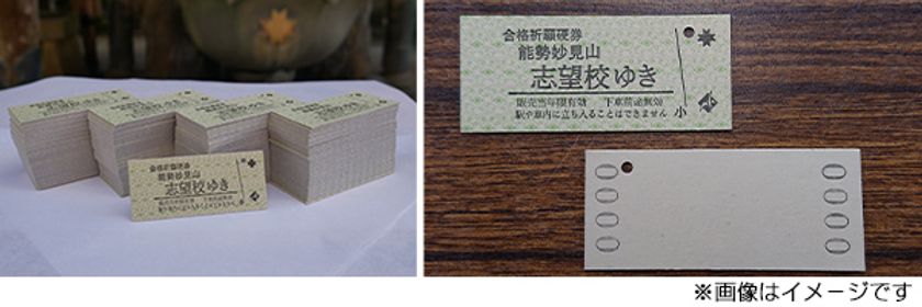 能勢妙見山「開運殿」に開運合格祈祷をした
「合格祈願硬券・志望校ゆき」を配付します。