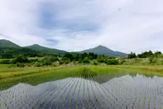 磐梯山と見渡す限りの田園風景