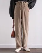 ギャザーウエスト コーデュロイハイウエストテーパードパンツ