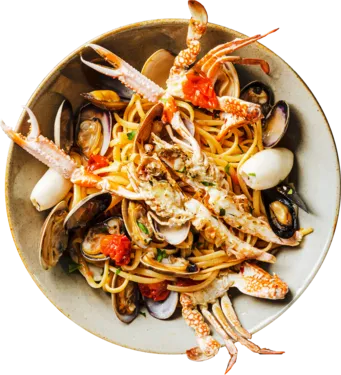 手長海老やいろいろ魚介のリングイネ