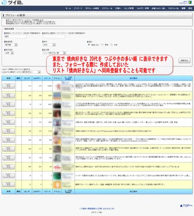 プロフィール検索画面
