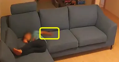 帰宅後、手洗い前にソファーに触る様子