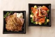 (左)炭火焼ローストビーフごはん～旨辛醤油だれ～／(右)春を彩るサラダちらし寿司