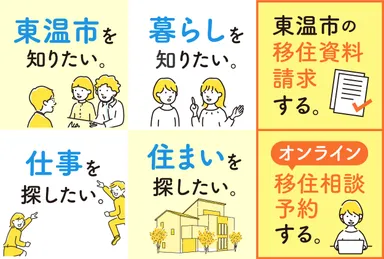 「暮らし」「仕事」「住まい」など、移住者が知りたい情報をメニューから選べる