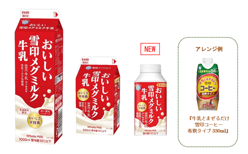 届けたいのは、生乳本来の味わいです。
『おいしい雪印メグミルク牛乳』（1000ml、500ml）リニューアル
『おいしい雪印メグミルク牛乳』（230ml）新発売