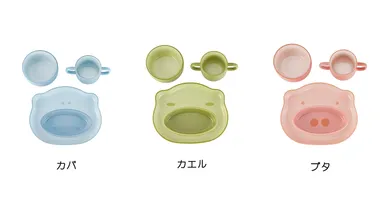 生命力や幸せの象徴として知られるカバ(ブルー)、カエル(グリーン)、ブタ(ピンク)がモチーフ