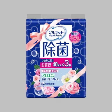 シルコット除菌ウェットティッシュ　アルコールタイプ　アロエ詰替40枚×3　フレッシュフローラルの香り