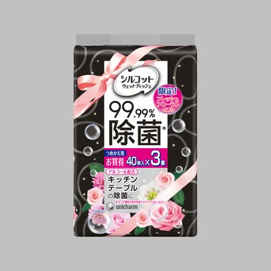 シルコット除菌ウェットティッシュ　アルコールタイプ　99.99％除菌詰替40枚×3　フレッシュフローラルの香り