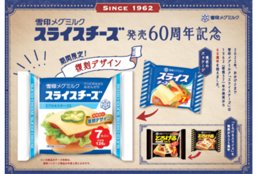 「スライスチーズ」発売60周年記念プロモーション 第一弾
「昭和レトロ」な復刻デザインパッケージ