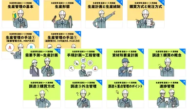 基礎用語を学ぶ『用語編(全6本)』や生産形態の種類などを学ぶ『業務編(全15本)』の動画を配信