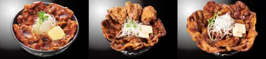 左から『北海道すた丼』880円(税込)　『唐揚げ合盛り　北海道すた丼』1,080円(税込)　『“でっかいどう”すた丼』1,280円(税込)