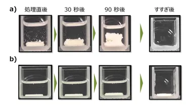 図　カルシウムと結合したケラチンの膨潤状態変化