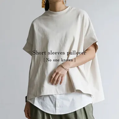 リブ使いきれいめ半袖プルオーバー