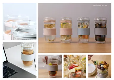 飲み口のあるフタまで全部ガラスのタンブラー、ダブルウォールガラスタンブラー