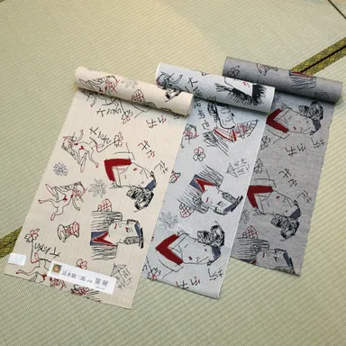 歌川国芳「荷宝蔵壁のむだ書き」素材：綿100％／反物巾：約40cm×長さ：約13m(乱規格)／反物価格：各77,000円(税込)