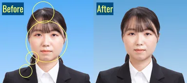 顔色、地肌、髪や服装の乱れを修正