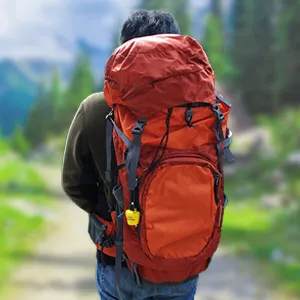 リュックのカラフルなアクセントに