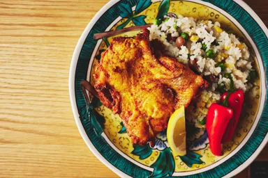 【ジャマイカ】ジャークチキン　小豆ライスと