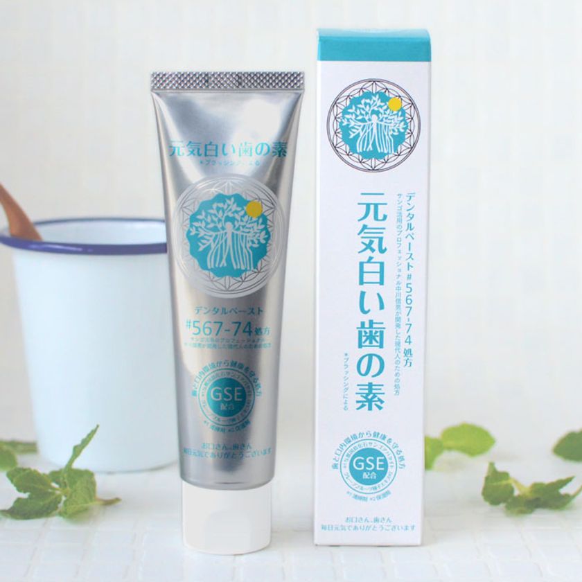 天然素材の組み合わせで健康的な口腔環境を実現　
自然食品会社が独自開発した歯磨き粉
「元気白い歯の素(GSE練歯みがき)」を5/2新発売