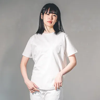 【ハート刺繍ポケットTシャツ】オーガニックコットンポンチ ラウンドヘム ボールドフィット 半袖｜クルーネック