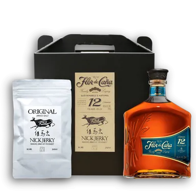 【フロール・デ・カーニャ12年】と【NICK JERKY　但馬玄ビーフジャーキー】