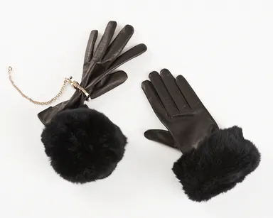 スマートフォン対応レザーグローブ(ファー、グローブホルダー付き)