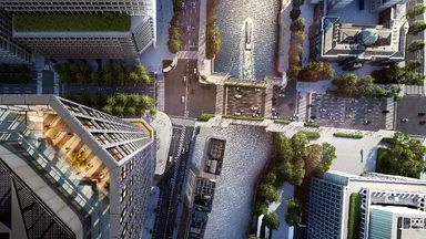 完成イメージ（北西角地上空より）