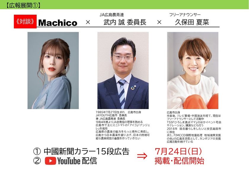 食料安定保障の意識が高まっている今こそ！
生産者も消費者も 「地産地消」！
声優・アーティスト　「Ｍachico」さん × 生産者
緊急対談の動画配信について