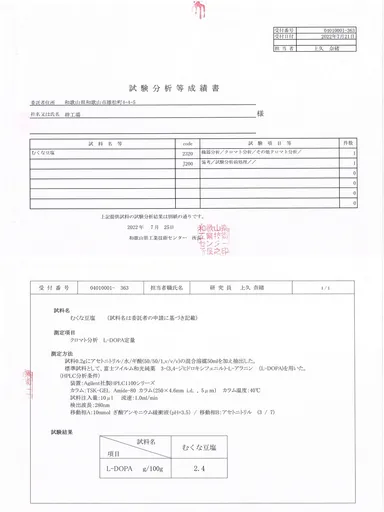 試験分析等成績書