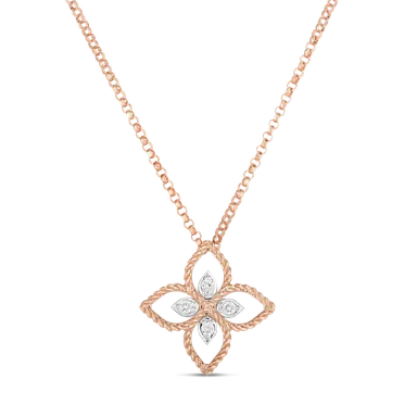 ＜プリンセスフラワー＞K18RG・ダイヤモンド ネックレス。￥220,000(税込)