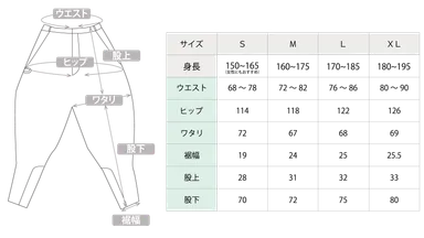 ニッカパンツ サイズ詳細