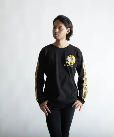 スマイルパンキッシュベアプリント長袖Tシャツ_ブラック