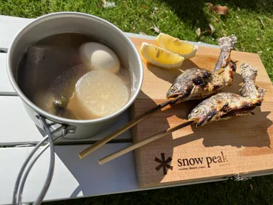 釣った魚を塩焼きに